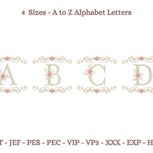 Alphabet Stickmuster, Floral Alphabet Maschinenstickerei, Hochzeit Alphabet Stickmuster, 4 Größen, Sofort download
