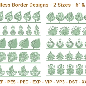 10 Floral Border Embroidery Design Set | 2 Sizes - 6” & 10” | Endless Machine Embroidery Borders for Fabric Edges, Dresses, Home Décor