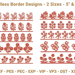 Endless Floral Border Machine Embroidery Designs | 2 Sizes - 5” & 10” | Instant Download Embroidery Pattern