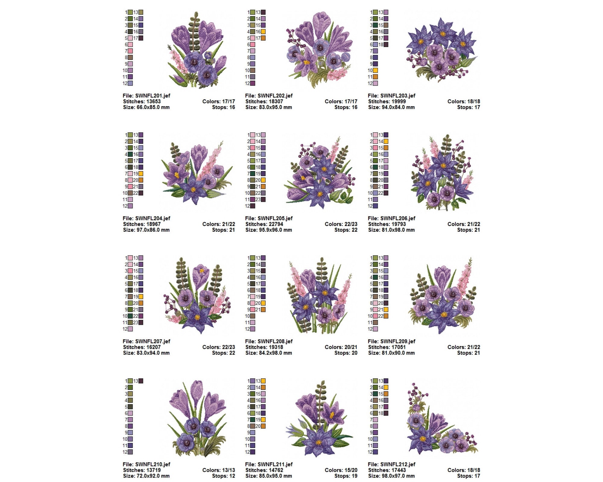 Purple Flowers Machine Embroidery Designs , Wedding Concept Floral With ...