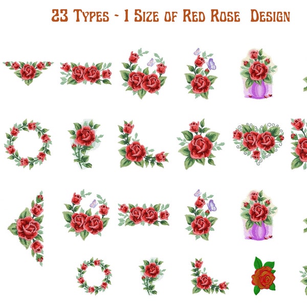 Red Rose embroidery designs, Red Rose pot Machine Embroidery Design, Red rose Frame embroidery pattern, 1 Sizes, Instant download