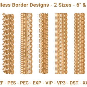 Endless Border Embroidery Designs – 2 Sizes (6 inch & 10 inch) – Fancy Lace Style Machine Embroidery Borders – Digital Download