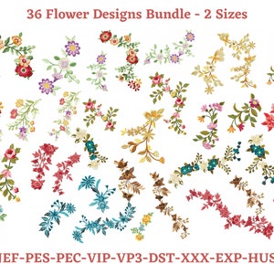 36 Flower Embroidery Design Bundle - 2 Sizes - Instant Download
