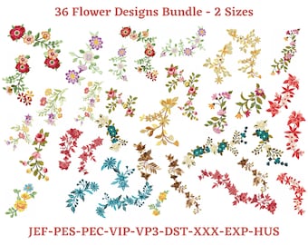 36 Flower Embroidery Design Bundle - 2 Sizes - Instant Download