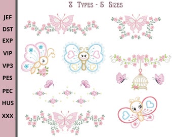 Creative Butterfly embroidery designs, Floral Butterfly Machine Embroidery Design, 5 Sizes, Instant download