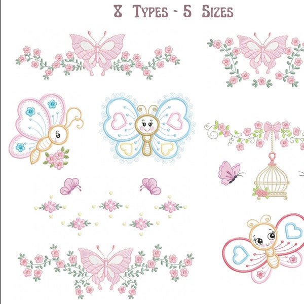 Creative Butterfly embroidery designs, Floral Butterfly Machine Embroidery Design, 5 Sizes, Instant download