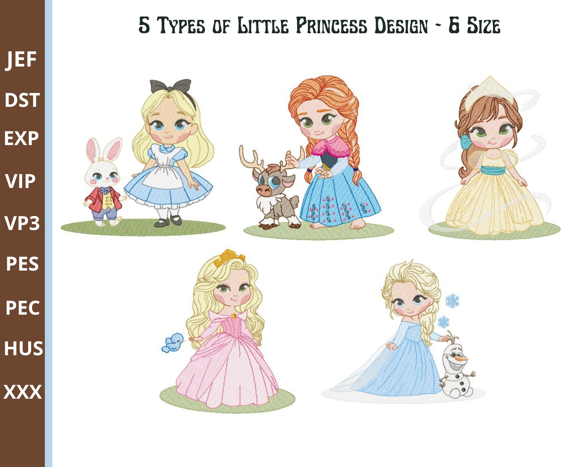 5 - Type , Little Princess Stickmuster, Baby Girl Stickdatei, Prinzessin Stickmuster, 6 Größen, Instant Download