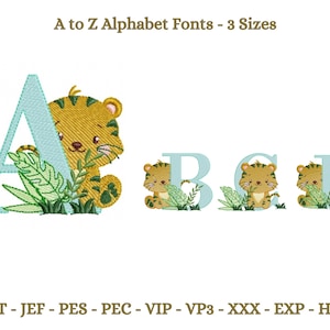 Tiger Alphabet Font Design ,Tiger Font Machine Embroidery Design, Font embroidery pattern, 3 Sizes, Instant download