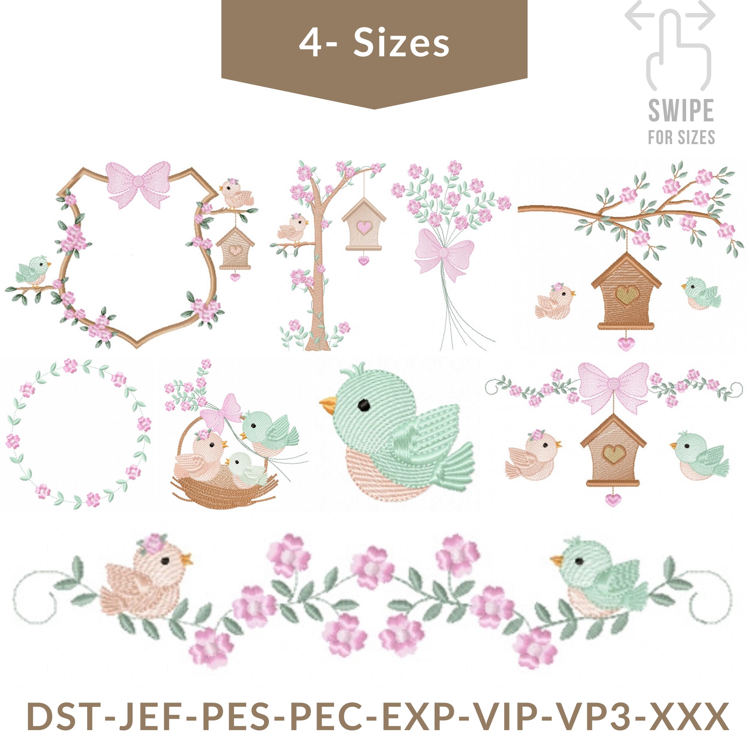Spring Birds and Birdhouse Machine Embroidery Design Bundle, Floral ...