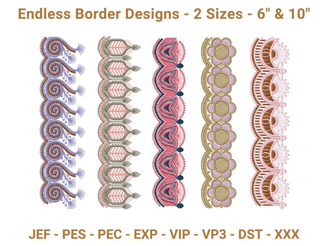 Lace Border Embroidery Design Set | Endless Border Patterns 6