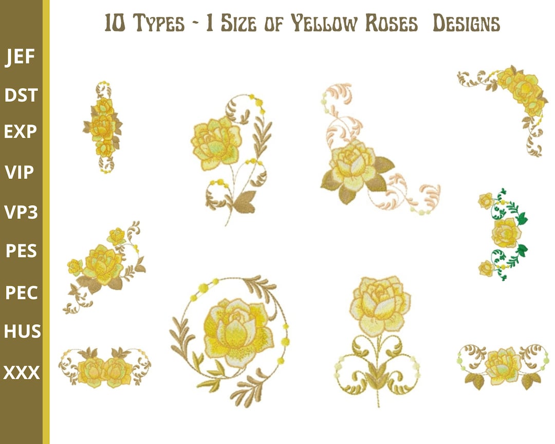 Yellow Roses Embroidery Design , Creative Rose Machine Embroidery