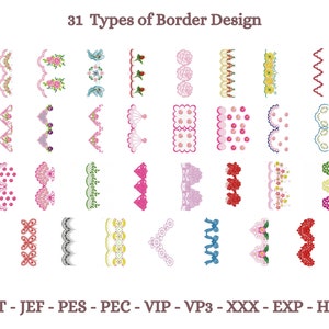 Creative Border Embroidery Design - Machine Embroidery Pattern - 31 Types - Instant Download