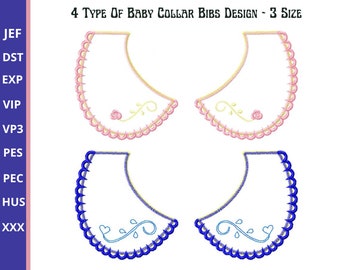 4 Type ,Baby Collar Bibs  embroidery designs,Machine Embroidery Design,Boy And Girl Baby Collar embroidery pattern,- 3 Size Instant download