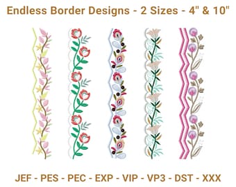 Floral Border Embroidery Design Set | Endless Border Machine Embroidery Pattern 4" & 10" | Digital Download