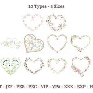 Florales Herz Stickdatei - 10 Arten - 3 Größen - Sofort Download