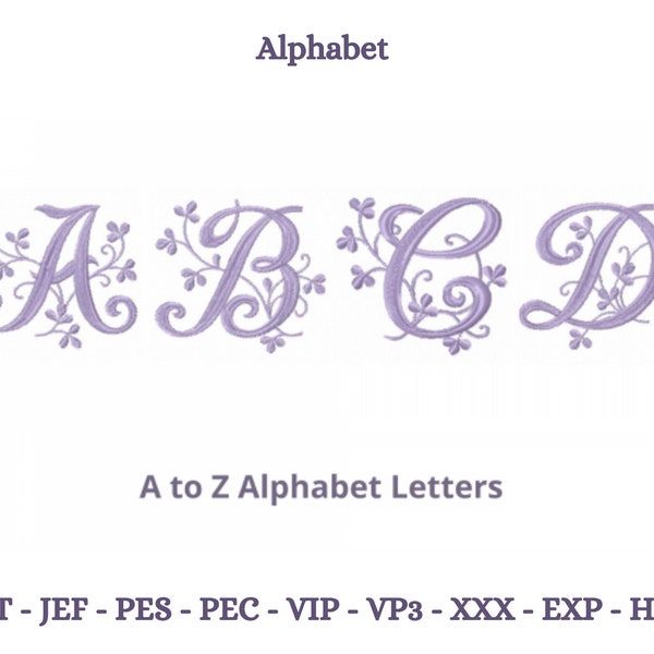 Motifs de broderie alphabet, motif floral de broderie machine, motif de broderie fleurs fantaisie, alphabet de mariage, téléchargement immédiat