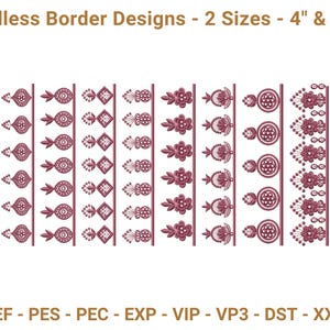 Endless Border Embroidery Designs Set – 2 Sizes (4 inch & 10 inch) – Floral and Geometric Machine Embroidery Patterns – Digital Download