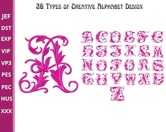 Creative Alphabet embroidery designs, Alphabet Machine Embroidery Design, 1 Sizes, Instant download