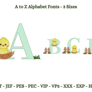 Diseño de fuente de pato, diseño de bordado a máquina con el alfabeto de patito, patrón de bordado de fuente, 3 tamaños, descarga instantánea