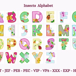 Bug Alphabet Machine Embroidery Pattern - Alphabet Embroidery Design - Instant Download