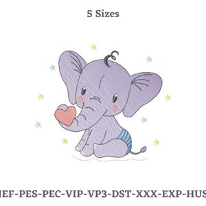 Lovely Elephant Embroidery Design - 5 Sizes - Instant Download