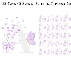 Alfabeto de mariposas, hermoso diseño de bordado a máquina de mariposas, patrón de bordado de fuente clásica, descarga instantánea