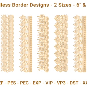 Endless Border Embroidery Designs – 2 Sizes (6 inch & 10 inch) – Lace Style Machine Embroidery Borders
