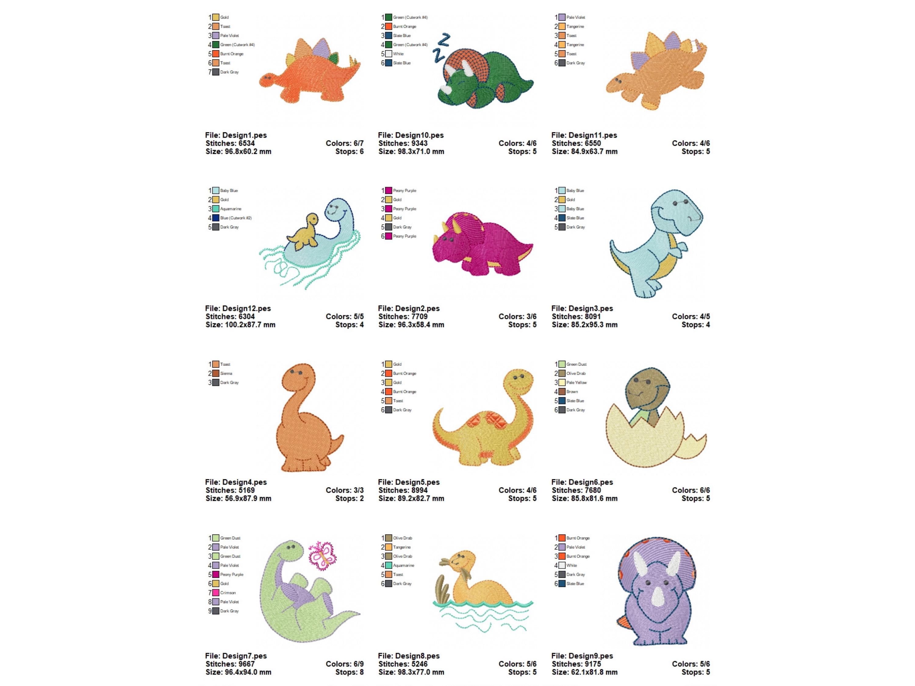 Dinosaur Embroidery Designs for Kids – 12 Cute Dino Machine Embroidery ...