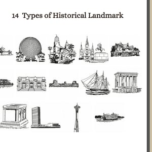 Historical Landmark Embroidery Design - Machine Embroidery Pattern - 14 Types - Instant Download