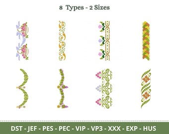 Border Embroidery Design - Machine Embroidery Pattern - 8 Types - 2 Sizes - Instant Download