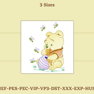 Bear Pot Honey Embroidery Design - 3 Sizes - Instant Download