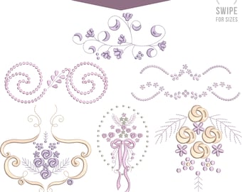 Floral Swirls & Decorative Elements Embroidery Design Set | Vintage Accent Machine Embroidery Patterns – 4 Sizes | Digital Download