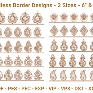 10 Floral Border Embroidery Design Set | 2 Sizes - 6” & 10” | Endless Machine Embroidery Borders for Fabric Edges, Dresses, Home Décor