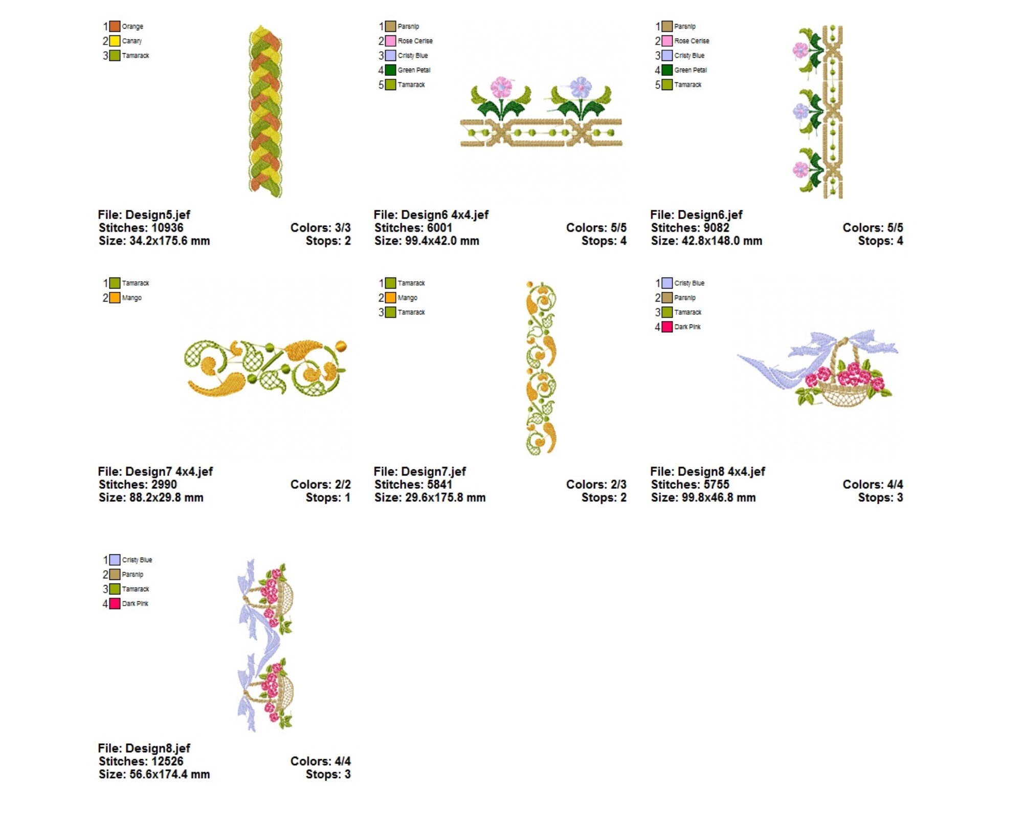 Border Embroidery Design - Machine Embroidery Pattern - 8 Types - 2 ...