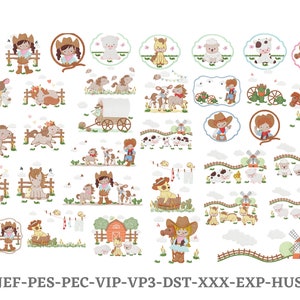 Cowboy Cowgirl Machine Embroidery designs , cowboy farm horse embroidery pattern, Cow Horse design, Instant download