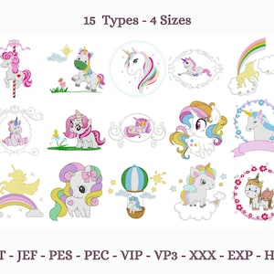 Unicorn embroidery designs, Cute Unicorn Machine Embroidery Design, Unicorn in Floral Frame embroidery pattern, 4 Sizes, Instant download