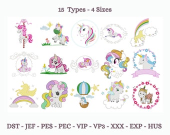 Unicorn embroidery designs, Cute Unicorn Machine Embroidery Design, Unicorn in Floral Frame embroidery pattern, 4 Sizes, Instant download