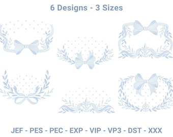 Elegant Bow & Wreath Embroidery Designs – 6 Designs in 3 Hoop Sizes – Instant Download Machine Embroidery Files