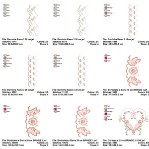 May include: A set of embroidery designs featuring floral and heart motifs. The designs are in shades of pink, peach, and beige. The designs are perfect for adding a touch of elegance to any project.