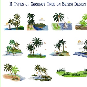 Coconut Tree On Beach Embroidery Design - Machine Embroidery Pattern - 11 Types - Instant Download