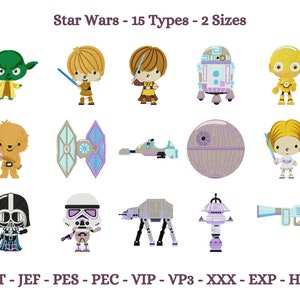 Star Wars-borduurontwerpen, Star Wars-film machineborduurontwerp, borduurpatroon star wars-personages, 2 maten, Instant download