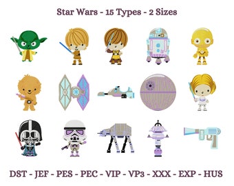 Diseños de bordado de Star Wars, diseño de bordado a máquina de la película Star Wars, patrón de bordado de personajes de Star Wars, 2 tamaños, descarga instantánea