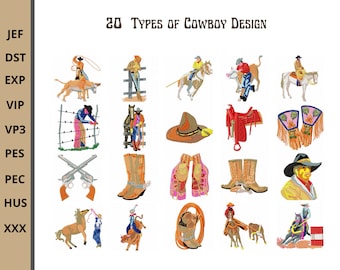 Cowboy Stickerei Design - Maschinenstickerei Muster - 20 Arten - Instant Download