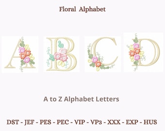 Floral Alphabet embroidery designs, Font Machine Embroidery Design, Wedding Alphabet embroidery pattern, Instant download