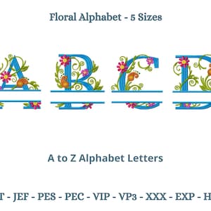 Floral Alphabet Embroidery Design -  Font Embroidery Pattern - 5 Sizes - Instant Download