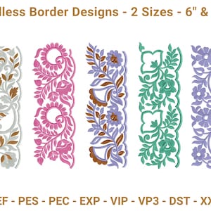 Endless Border Embroidery Designs – 2 Sizes (6 inch & 10 inch) – Colorful Floral Machine Embroidery Borders for Dresses and Home Decor