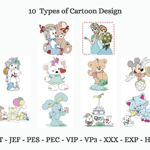 Cartoon Embroidery Design - machine Embroidery Pattern - 10 Types - Instant Download