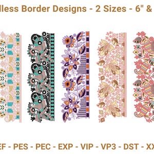Floral Endless Border Embroidery Designs – 5 Borders in 2 Sizes (6&quot; & 10&quot;) – Instant Download Machine Embroidery Files