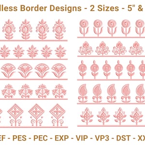 Endless Border Embroidery Designs – 2 Sizes (5 inch & 10 inch) – Floral and Paisley Machine Embroidery Borders – Digital Download