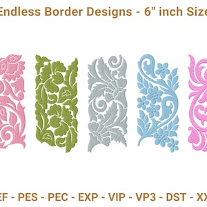 Floral Endless Border Embroidery Designs – 5 Borders (6&quot; Size) – Instant Download Machine Embroidery Files